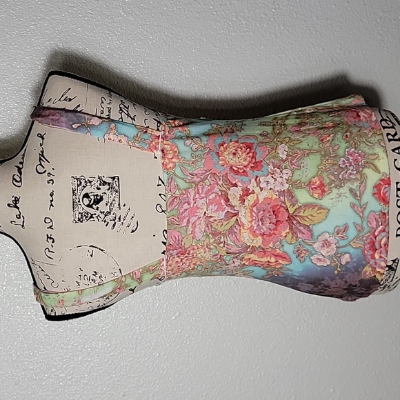 Vintage Floral Babydoll Tank Large Pastel Y2k 90s Fairy Cottagecore Stretchy - Picture 4 of 6